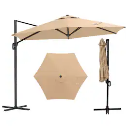 Costway - 9 FT Patio Cantilever Umbrella with Sun-Protective Canopy, Top Air Vent Cross Base - Beige