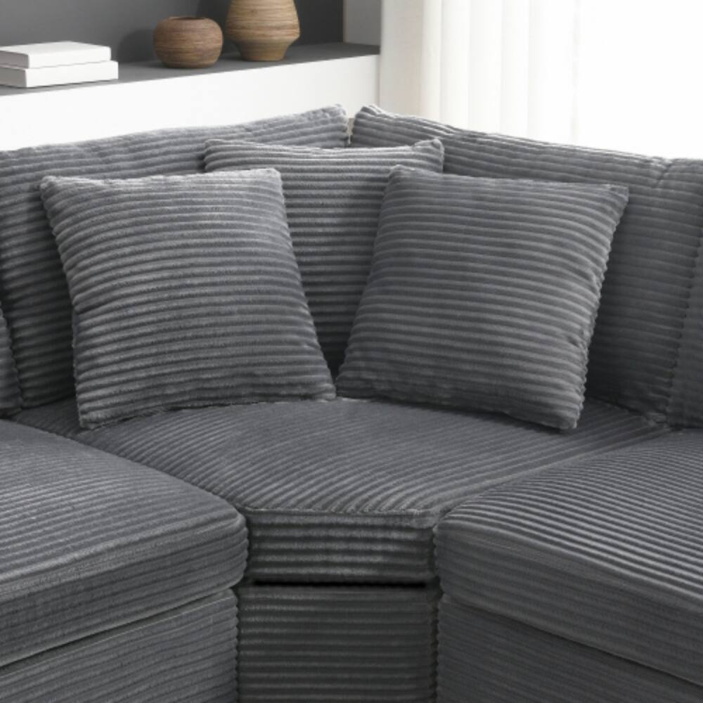 Alt View 2. LUCKY ONE - 104" L-Shape Convertible Corduroy Sectional Sofa w/ Armrest Storage USB Cup Holders - Gray.