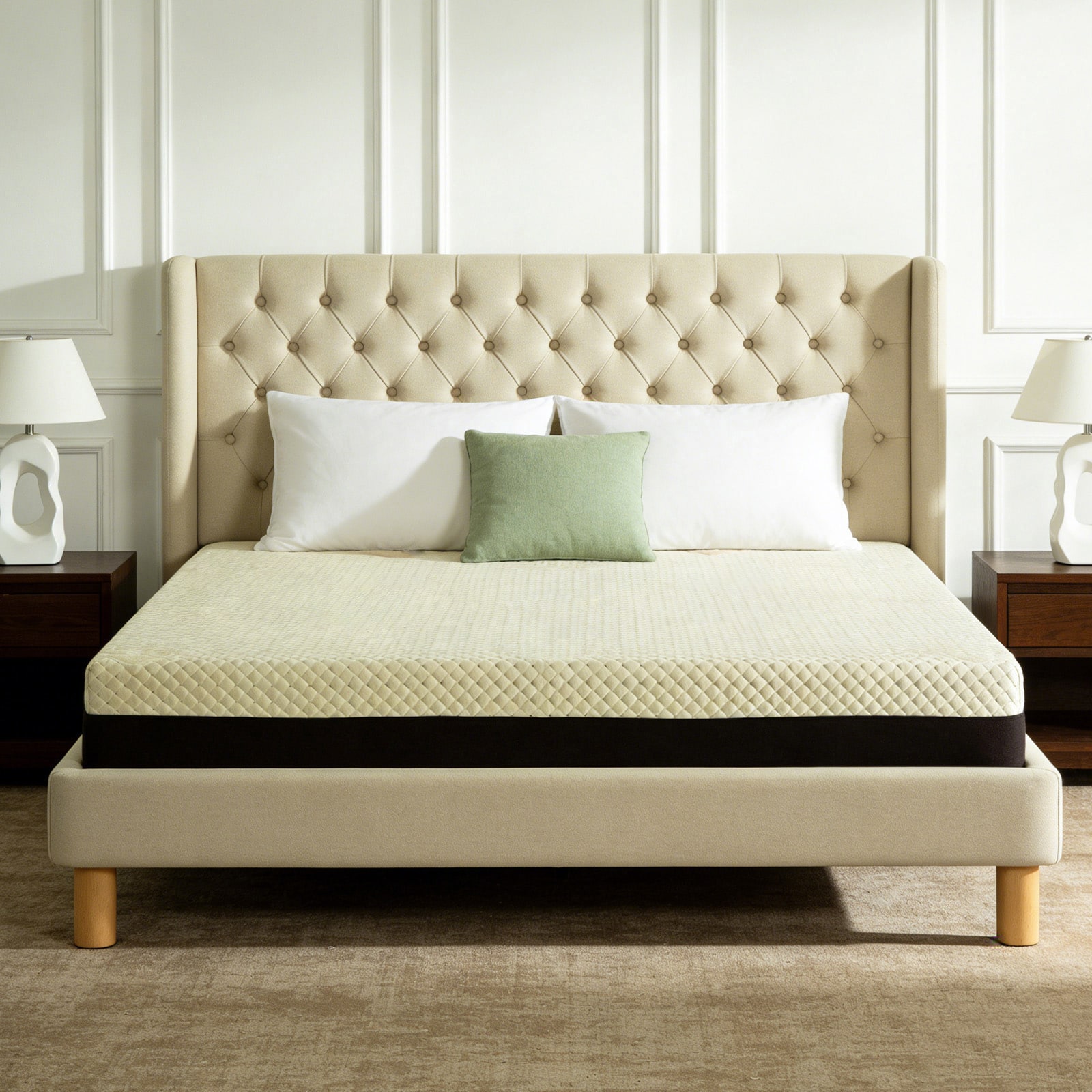 Ecooso - 12" Queen Copper-Infused Foam Mattress, Made in Japan, 7-Zone Pressure Relief, Medium-Firm Cooling - Yellow+Grey