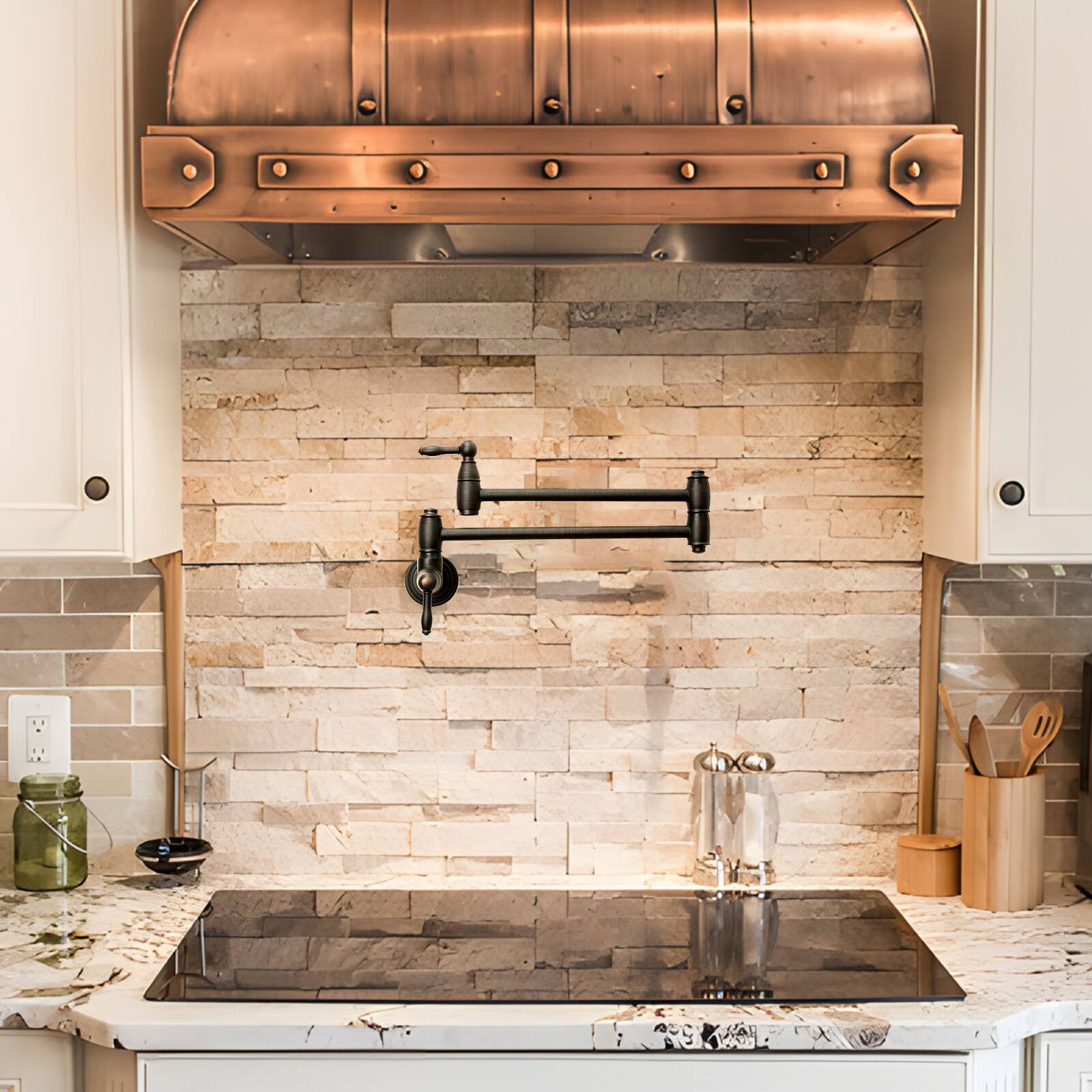 Alt View 4. Akicon - Akicon Wall-Mounted Solid Brass Pot Filler Kitchen Faucet with Dual Joint Swing Arms for Stovetop in Oil Rubbed Bronze - Oil Rubbed Bronze.