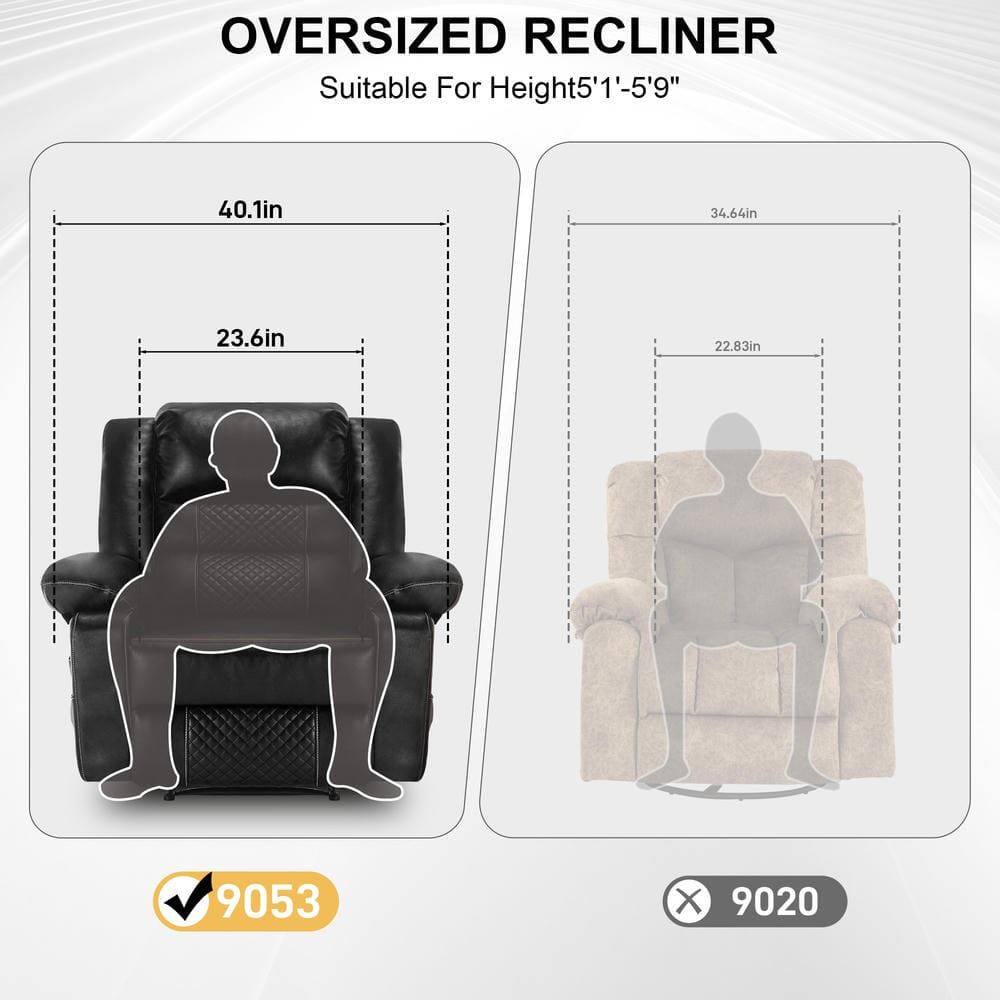 Oversized Recliner  
Suitable For Height 5'1" - 5'9"  

40.1in  
23.6in  

34.64in  
22.83in  

9053  
9020