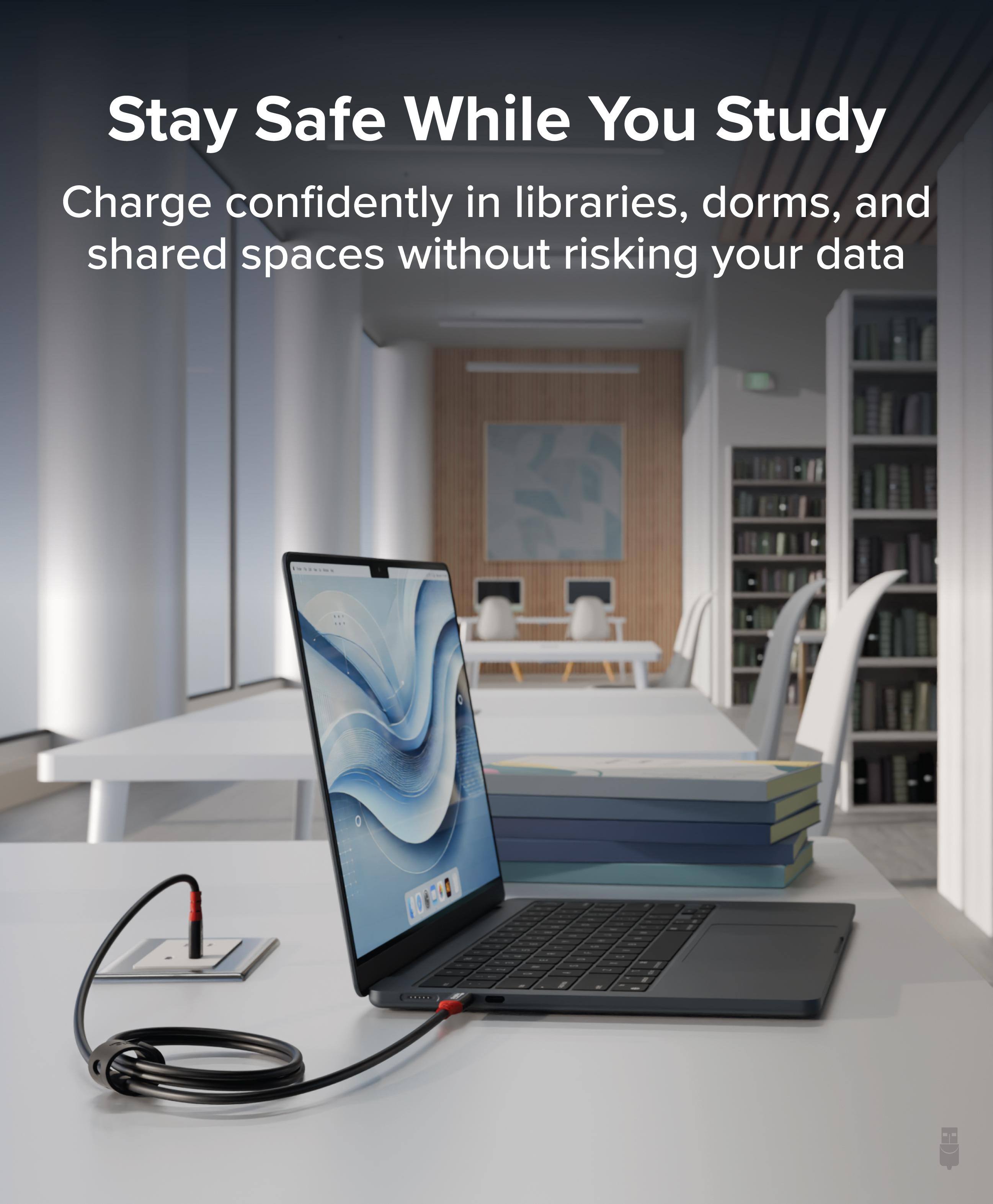 Stay Safe While You Study

Charge confidently in libraries, dorms, and shared spaces without risking your data