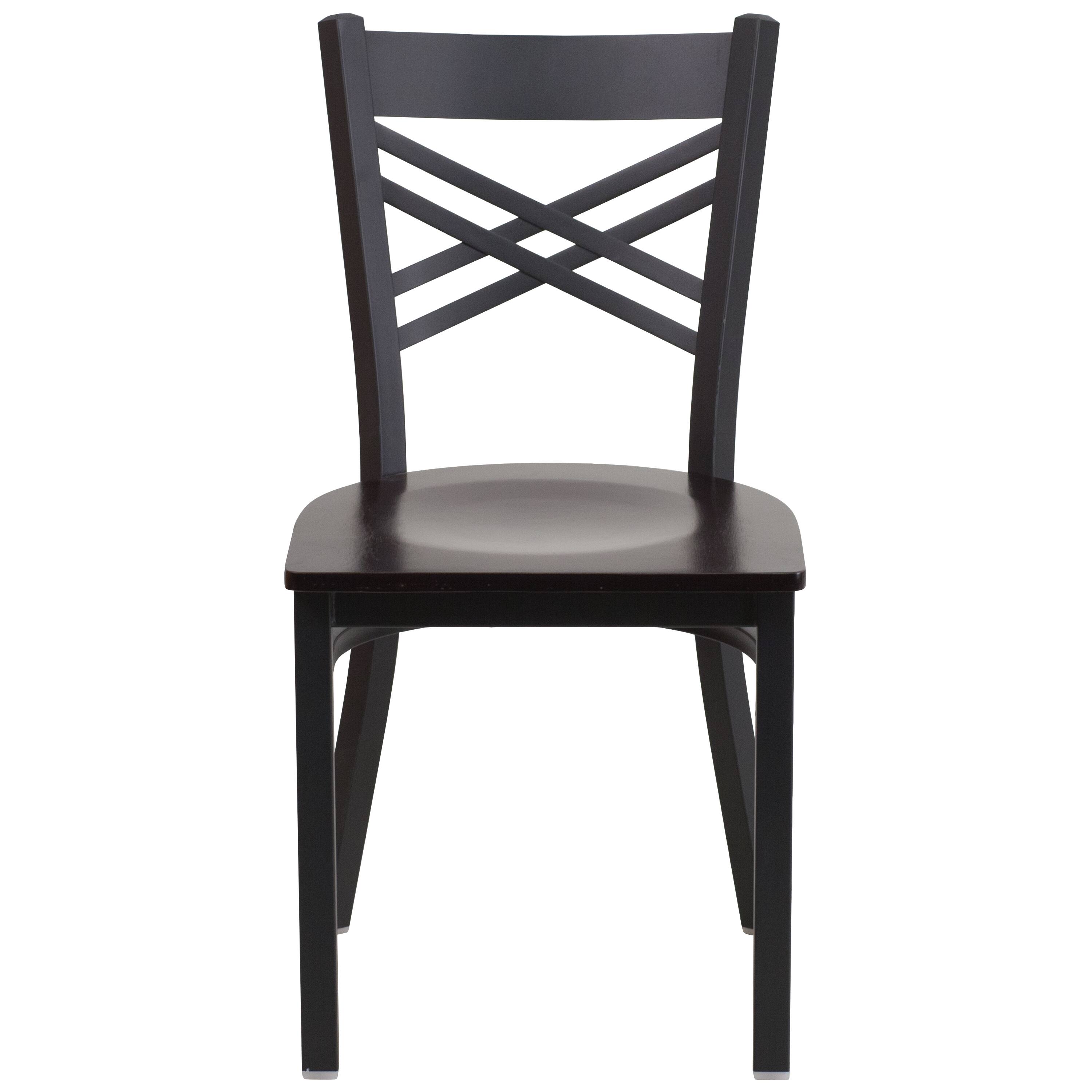 Alt View 7. Emma + Oliver - "X" Back Metal Restaurant Dining Chair - Walnut Wood Seat/Black Metal Frame.