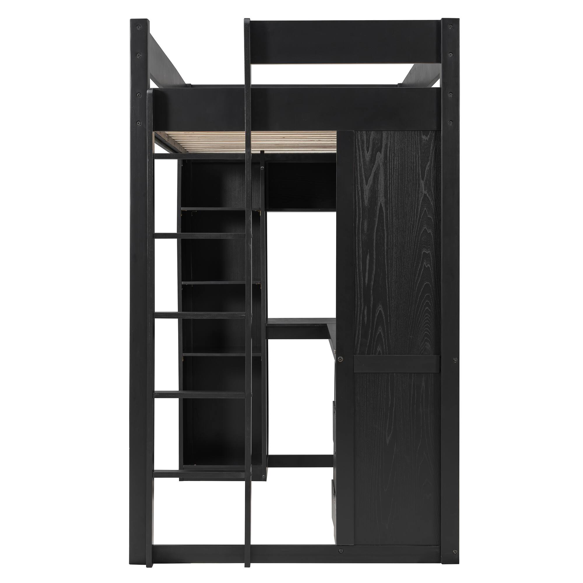 Alt View 2. Anysun - Twin Solid Wood Loft Bed with L-Shaped Desk & 4 Drawers -App-Controlled RGB Lights, USB Ports & 4-Tier Shelves - Black.