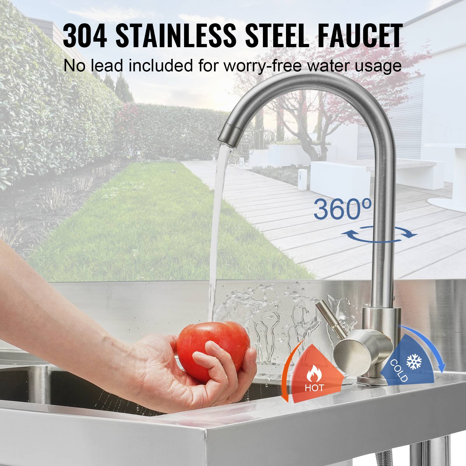 304 STAINLESS STEEL FAUCET, No lead included for worry-free water usage, 360° HOT COLD.