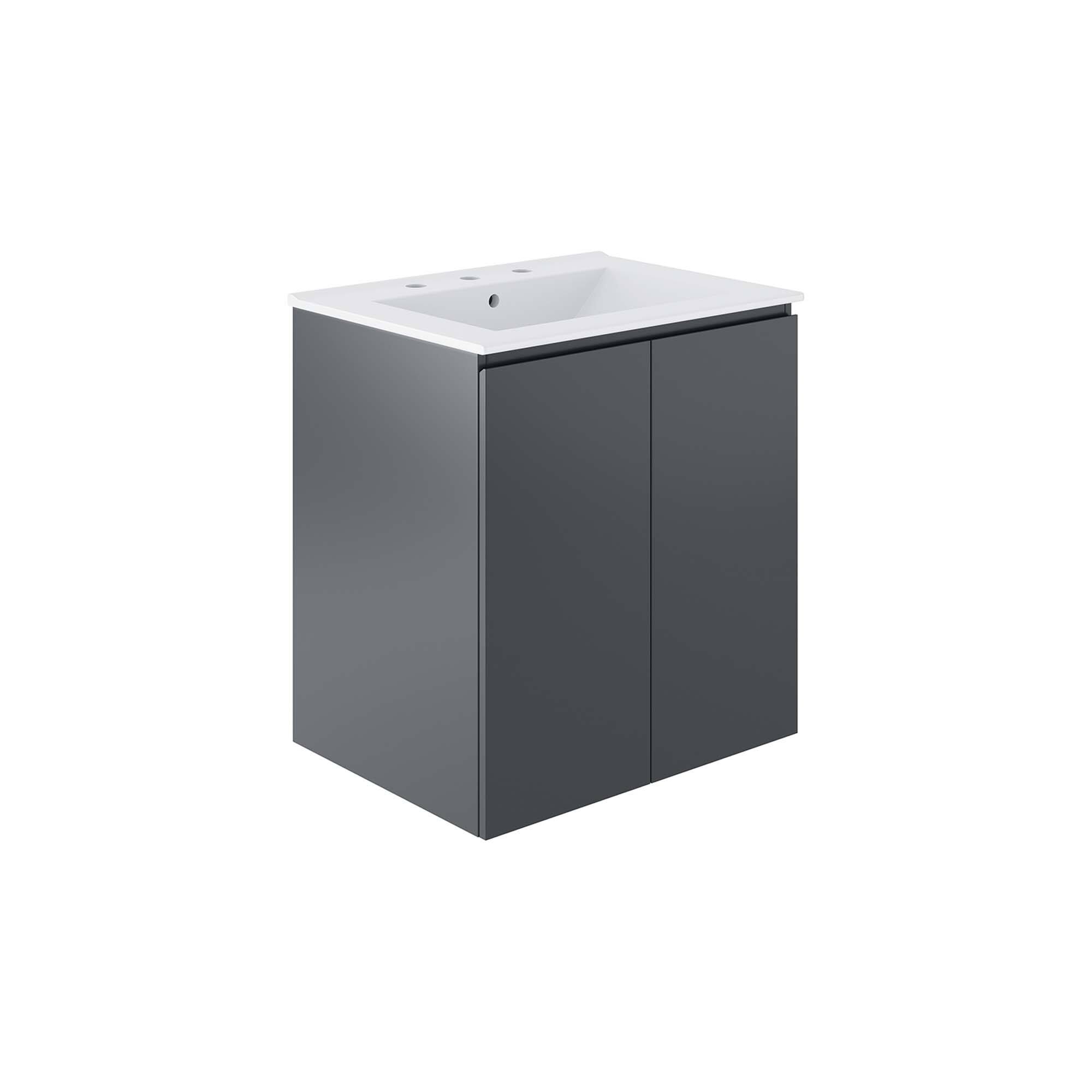 Angle. Modway - Bryn Wall-Mount Bathroom Vanity Basin Included - Gray White.