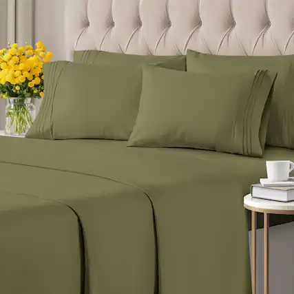 Front. CGK Linens - Ultra Soft Solid 6 Piece Sheet Set - Comfortable Bed Sheets & Extra Pillowcases - Queen - Sage Green.