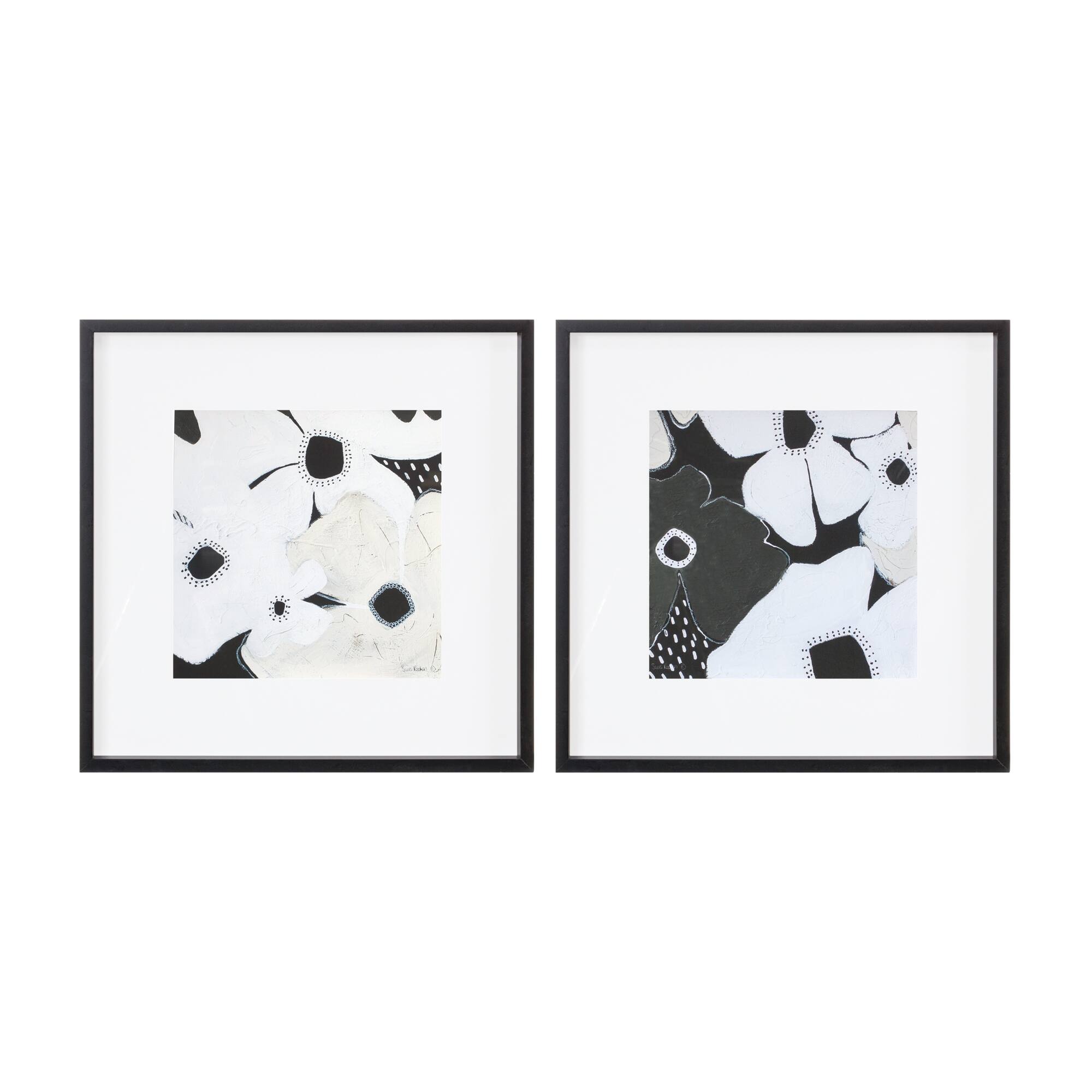 BreeBe - Framed Anemone Floral Print (Set of 2) - Black, White