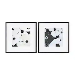 BreeBe - Framed Anemone Floral Print (Set of 2) - Black, White