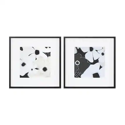 Front. BreeBe - Framed Anemone Floral Print (Set of 2) - Black, White.