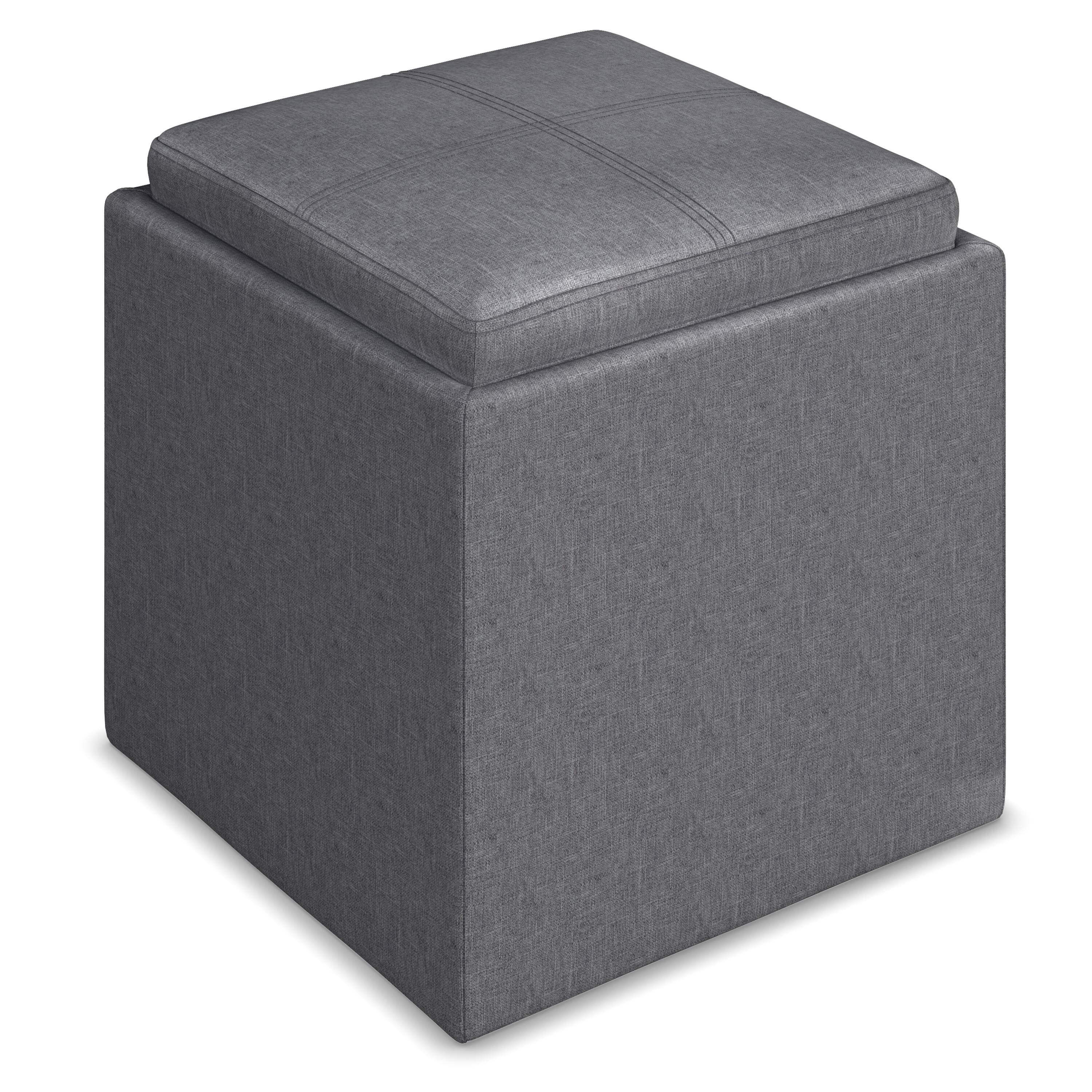 Alt View 12. Simpli Home - Rockwood Cube Storage Ottoman with Tray - Slate Grey.