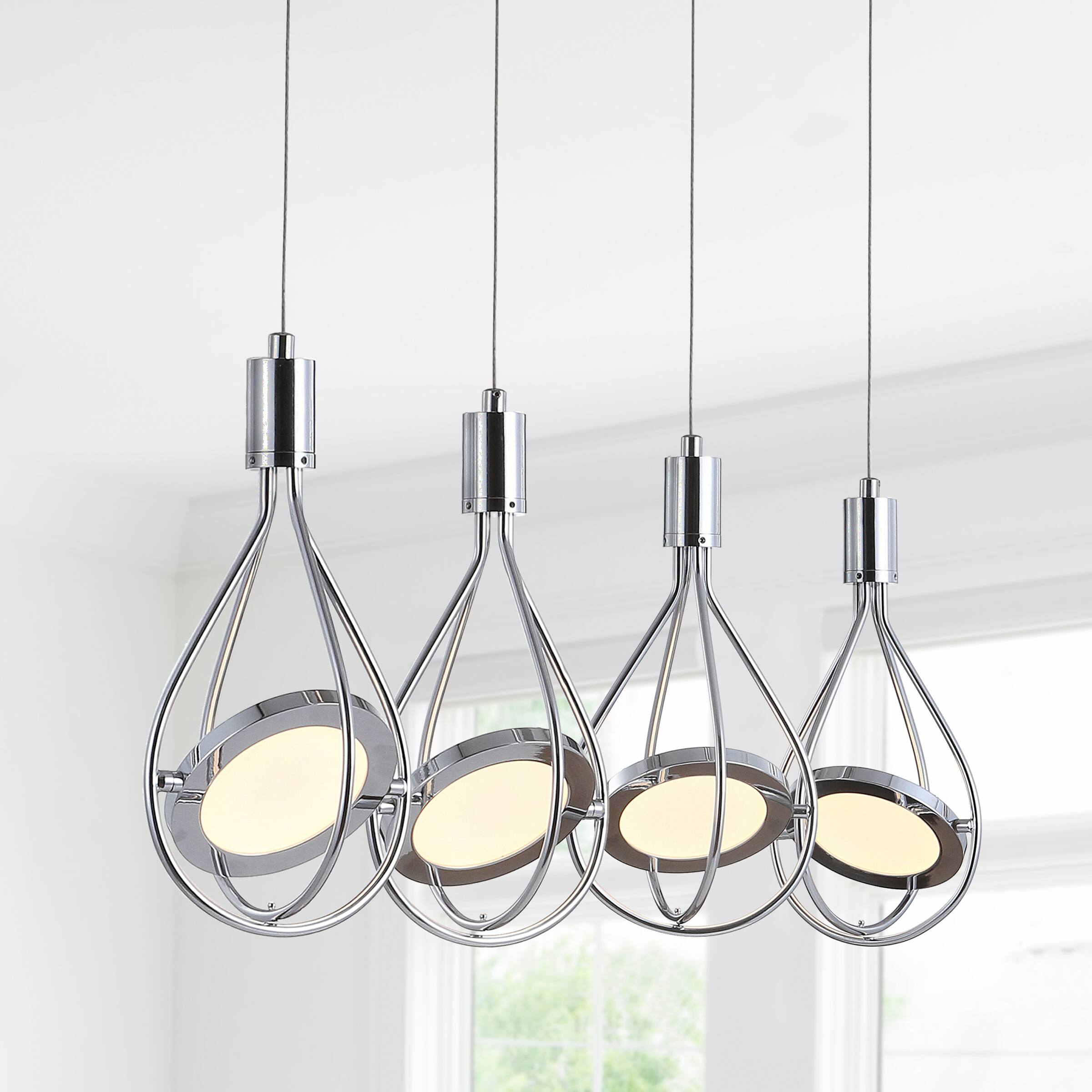 Alt View 1. Jonathan Y - Orion 29" Adjustable Modern Integrated 4-Light Linear LED Metal Pendant, Chrome - Chrome.