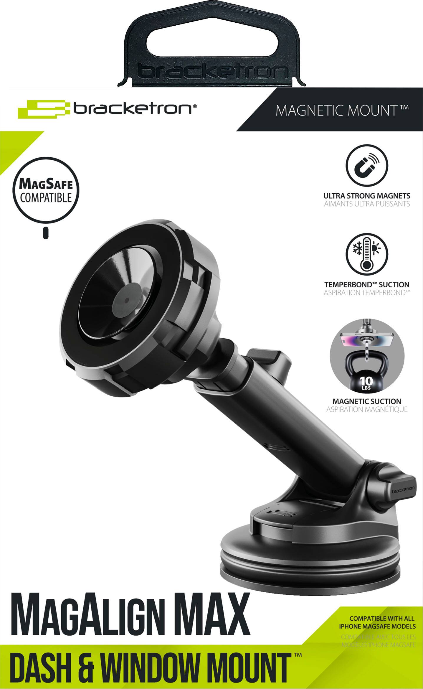 Bracketron MagAlign Max Dash & Window Mount MagSafe Compatible Ultra Strong Magnets TemperBond Suction Aspiration 10 LBS Magnetic Suction Magnetique Ultra Puissants