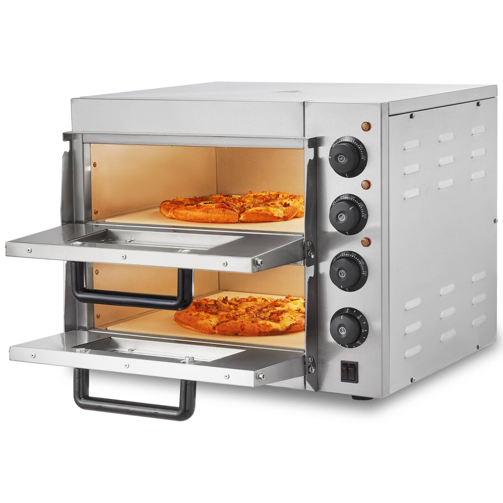Alt View 10. Glintex - 14in Electric Pizza Oven Countertop, Adjustable Temp Control for Indoor Commercial Kitchen Use - Silver.
