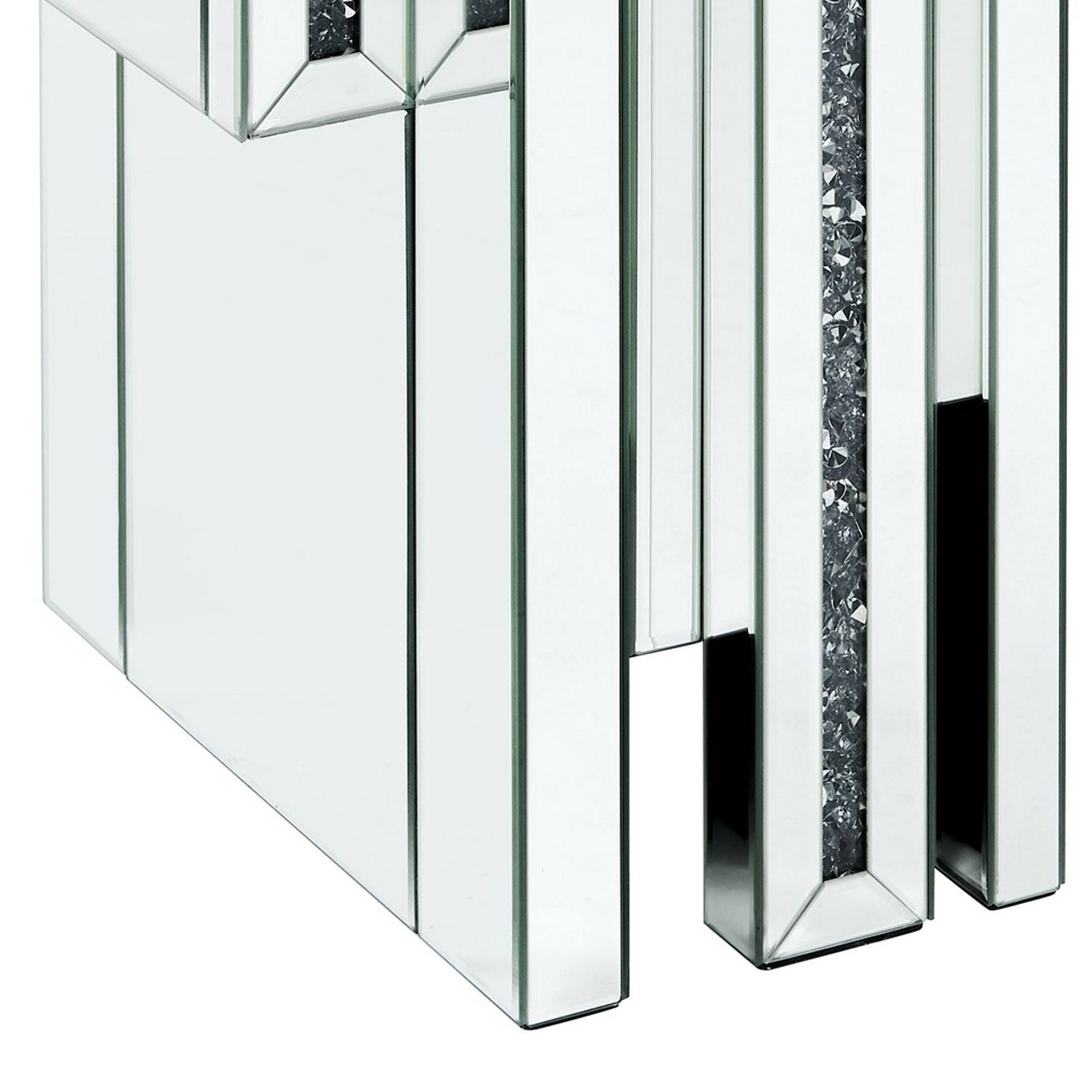 Alt View 3. Manhattan Lane - Glass Top End Table with Mirror Panels and Faux Gemstone Accents - Silver.