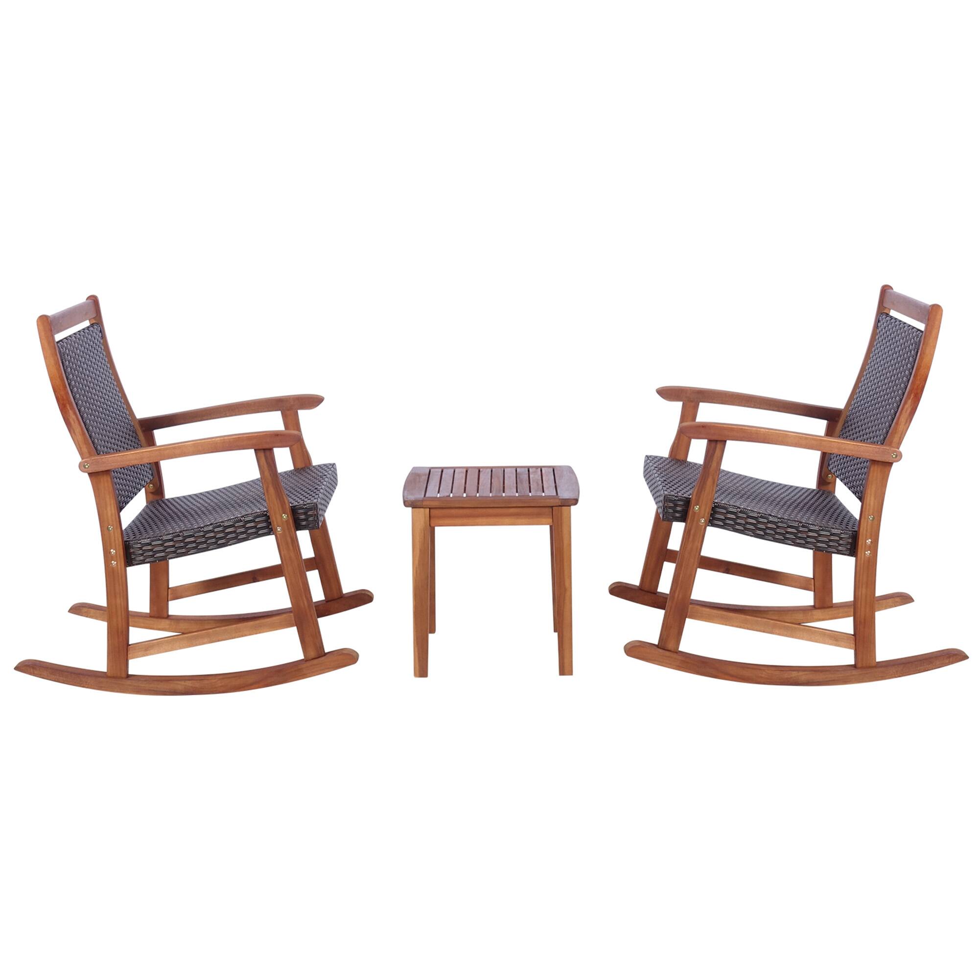 Alt View 1. Gymax - Gymax 3PCS Patio Rocking Chair & Table Set Outdoor Conversation Bistro Set - Reddish Brown.