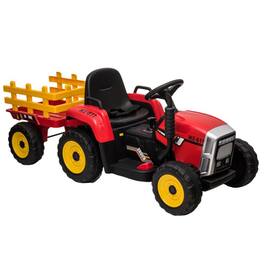 GARVEE - Kids 12V Ride On Tractor Toy with Trailer, Remote, 7 LED Lights, MP3, Shift, 35W, Birthday Gift - Red