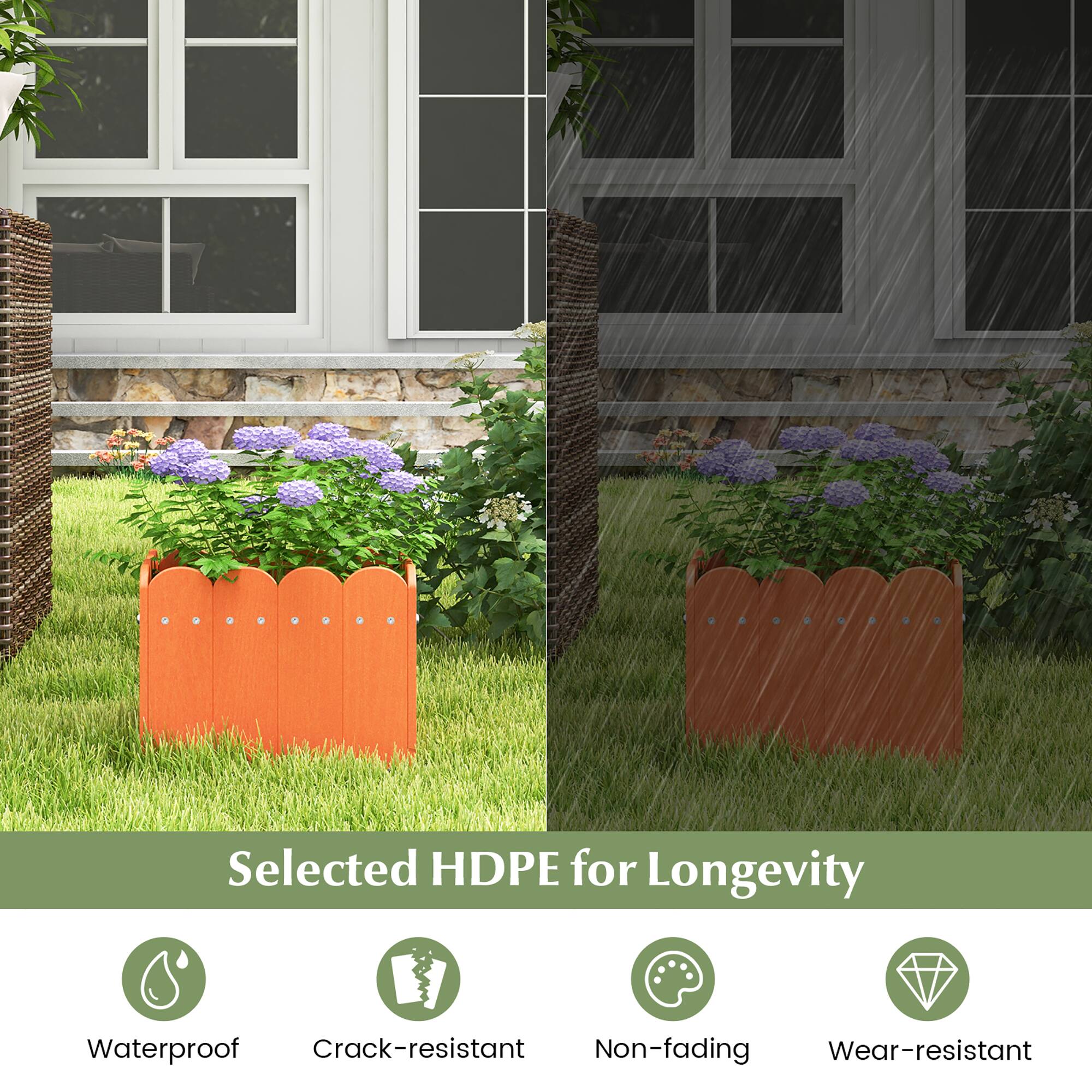 Selected HDPE for Longevity

- Waterproof
- Crack-resistant
- Non-fading
- Wear-resistant