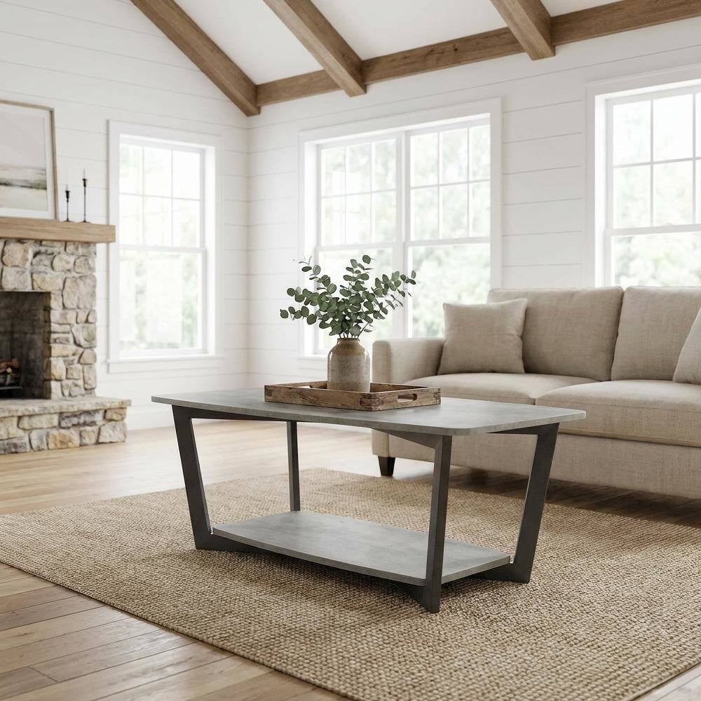 Left. FurniFact - Coffee Table Faux Birch Slate Gray Frame - Faux Birch.