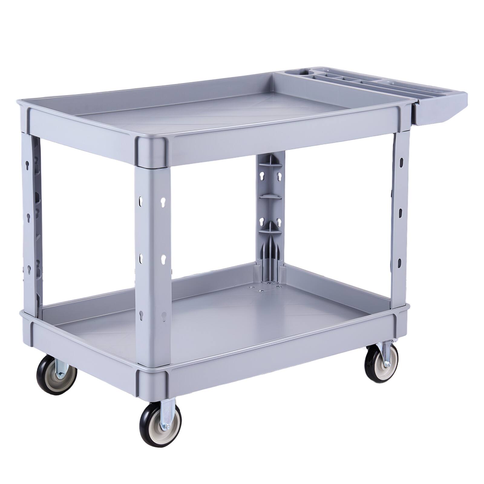Alt View 5. VEVOR - Utility Cart, 550 lbs Capacity, 2 Tier Service Cart with 360° Swivel & Fixed Wheels (2 with Brakes) - Grey.
