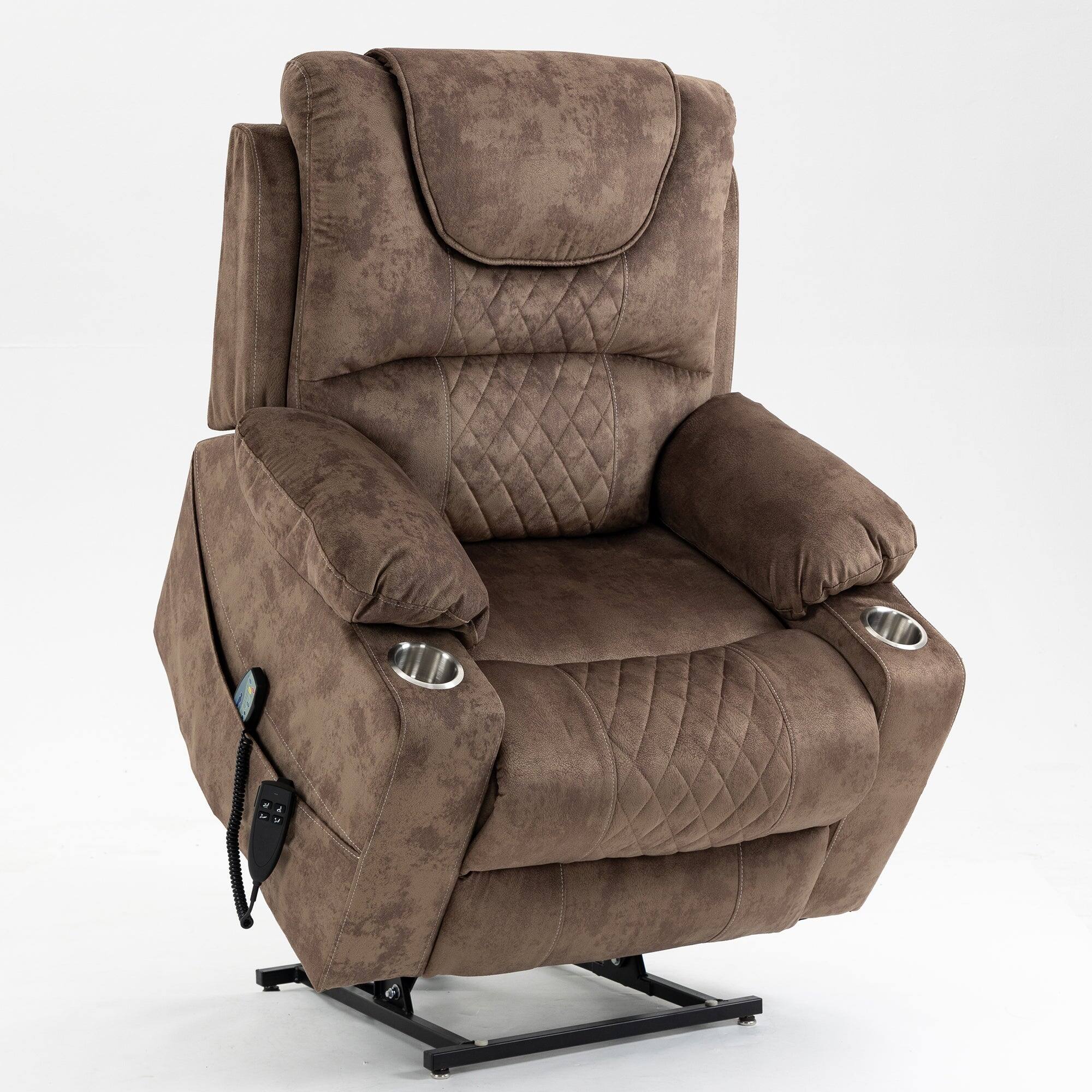 Alt View 2. Boyel Living - Oversized 180° Lay Flat Lift Recliner Dual OKIN Motor Massage Heating 400 lbs Capacity Cup Holder For Elderly - BROWN.