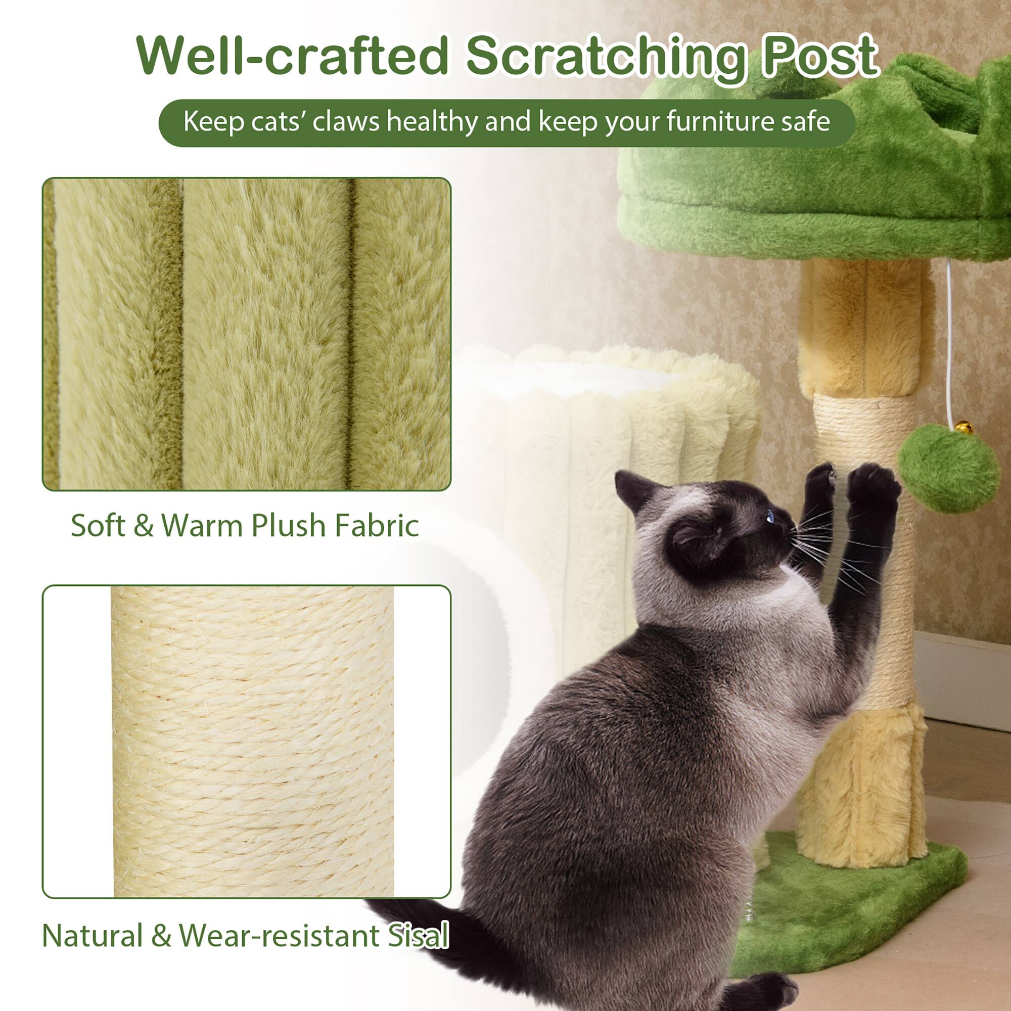 Well-crafted Scratching Post  
Keep cats' claws healthy and keep your furniture safe  

Soft & Warm Plush Fabric  

Natural & Wear-resistant Sisal