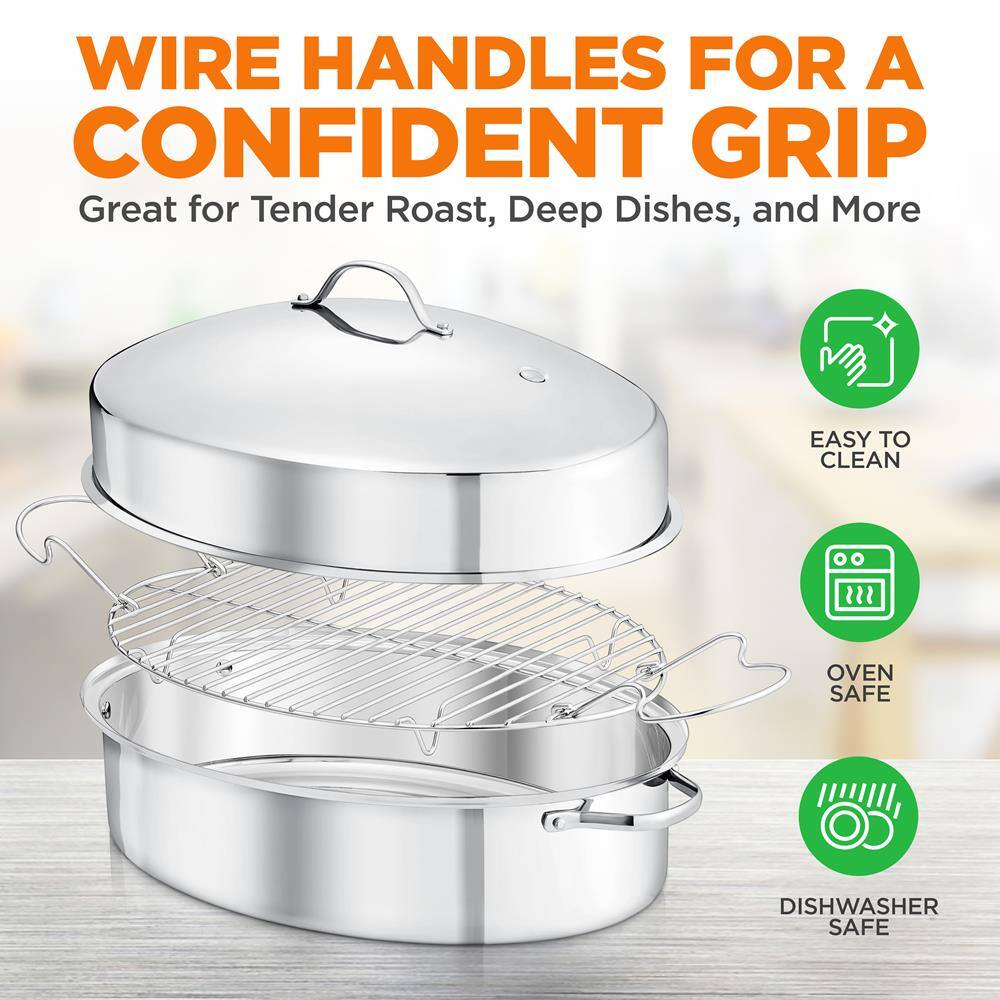 WIRE HANDLES FOR A CONFIDENT GRIP  
Great for Tender Roast, Deep Dishes, and More  

EASY TO CLEAN  
OVEN SAFE  
DISHWASHER SAFE