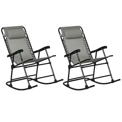 Front. Outsunny - Rocking Chair Set of 2, Patio Folding Lawn Rocker Set with Headrests for Yard, Patio, Deck - Gray.