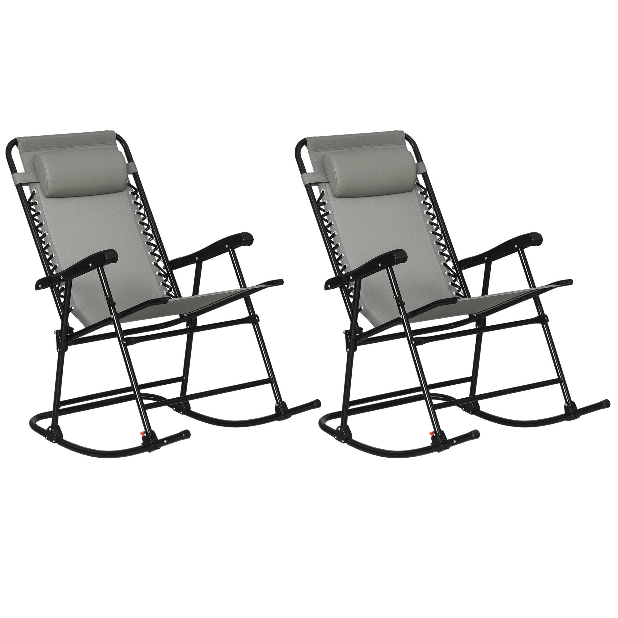 Front. Outsunny - Rocking Chair Set of 2, Patio Folding Lawn Rocker Set with Headrests for Yard, Patio, Deck - Gray.