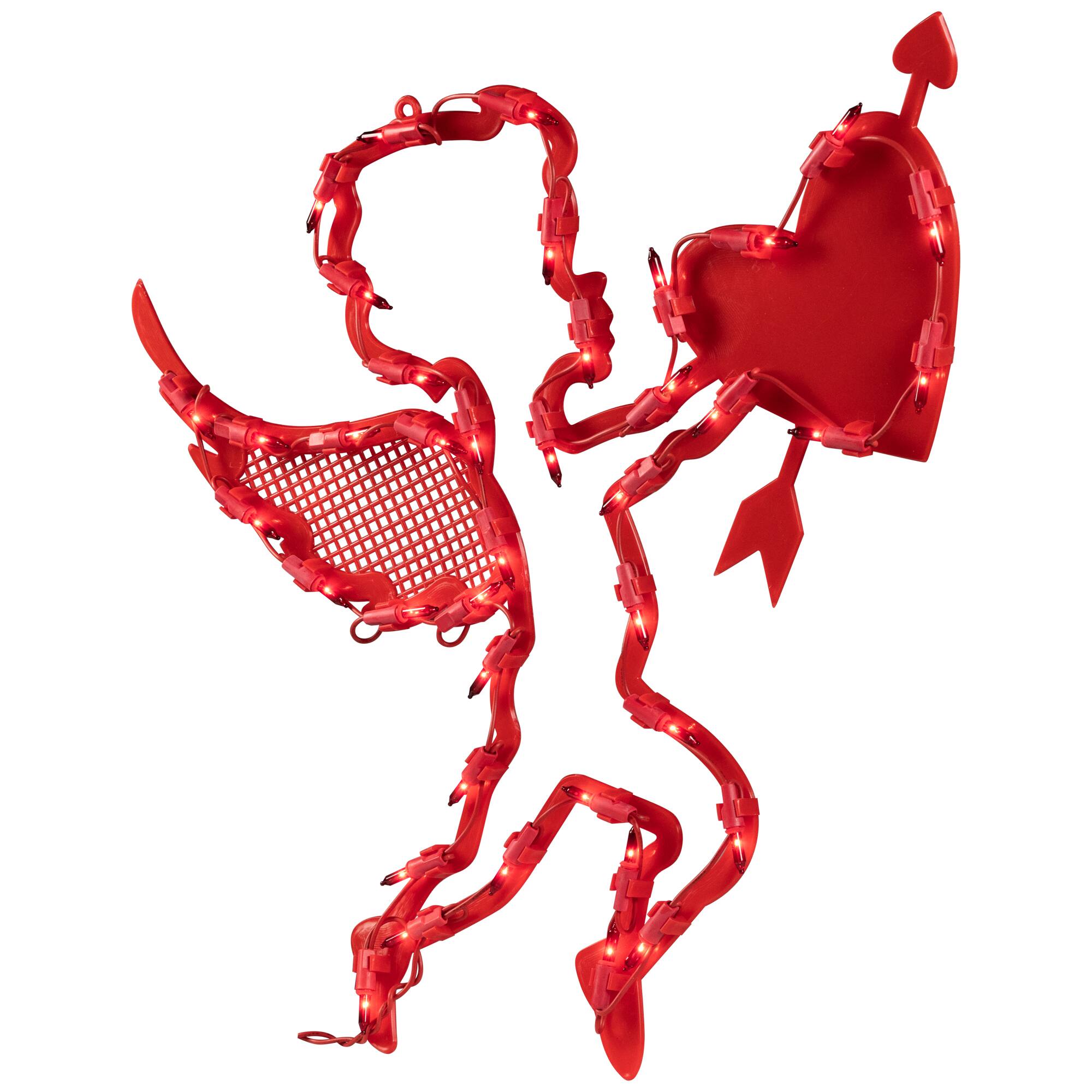 Alt View 4. Northlight - Lighted Cupid with Heart Valentine's Day Window Silhouette - 17" - Red - Red.