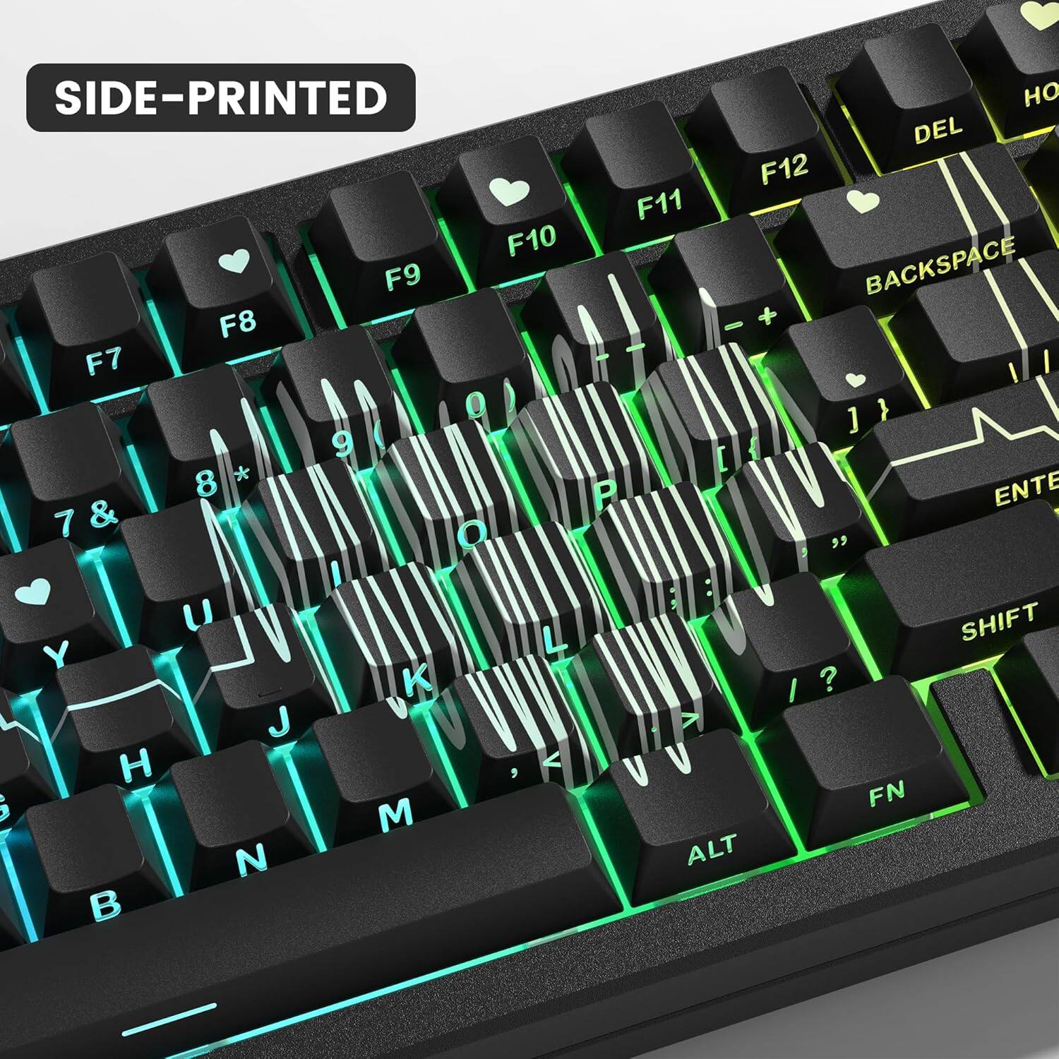 SIDE-PRINTED

DEL F12 F11 F10 F9 BACKSPACE F8 + F7 0 ] } 9 [ 8 * P ENTE 7 & O " I : TA  SHIFT Y 4 K I ? L J H , < V  FN M N ALT