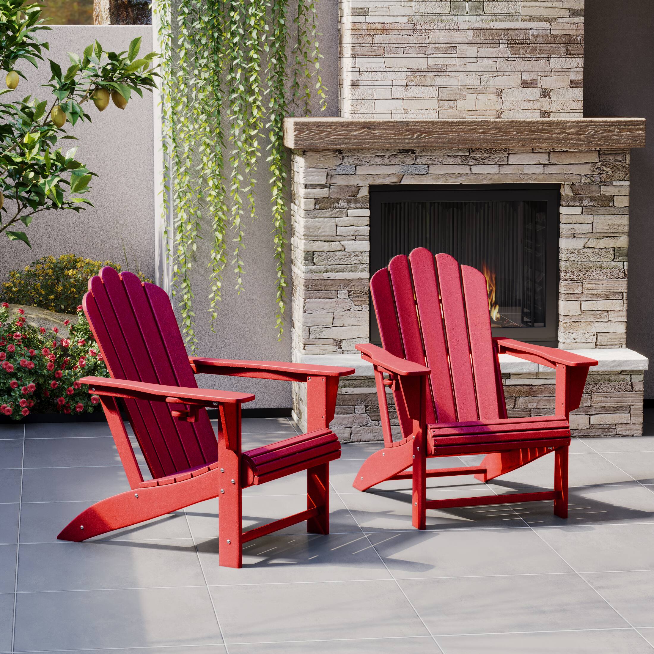 Angle. WestinTrends - WestinTrends Highland Outdoor Patio HDPE Adirondack Chairs With Cup Holders (Set of 2) - Red.