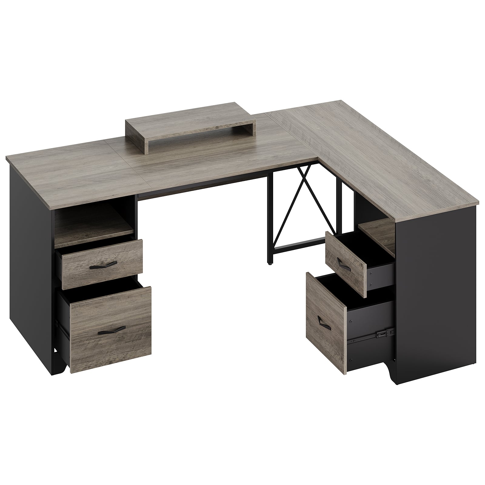 Alt View 15. Bestier - 63inch L-Shaped Gomputer Desk with Two File and Storage Drawers Corner Executive Desk for Home Office - Gray.