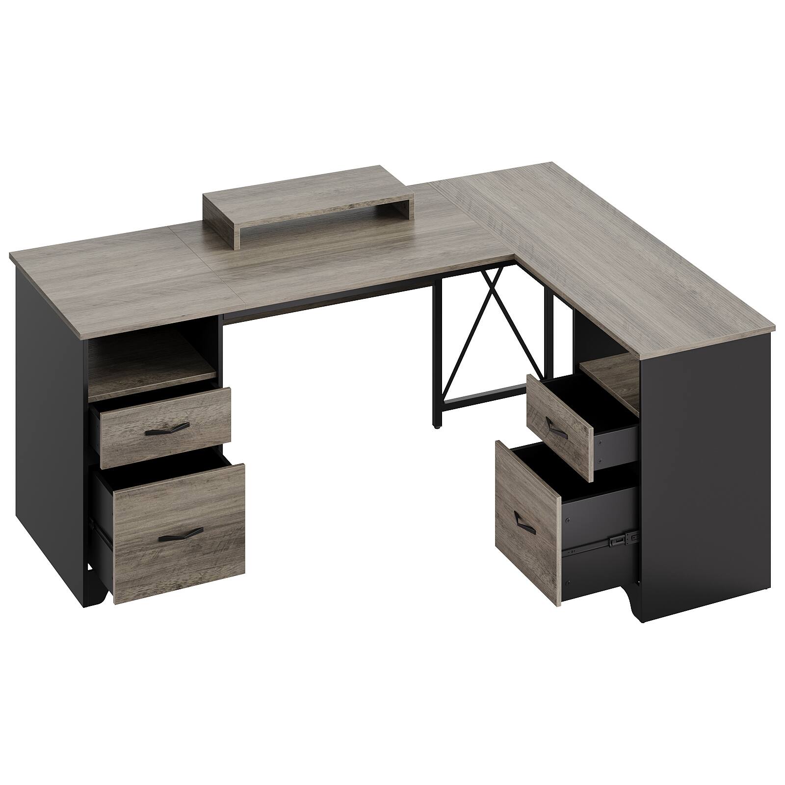 Alt View 15. Bestier - 63inch L-Shaped Gomputer Desk with Two File and Storage Drawers Corner Executive Desk for Home Office - Gray.