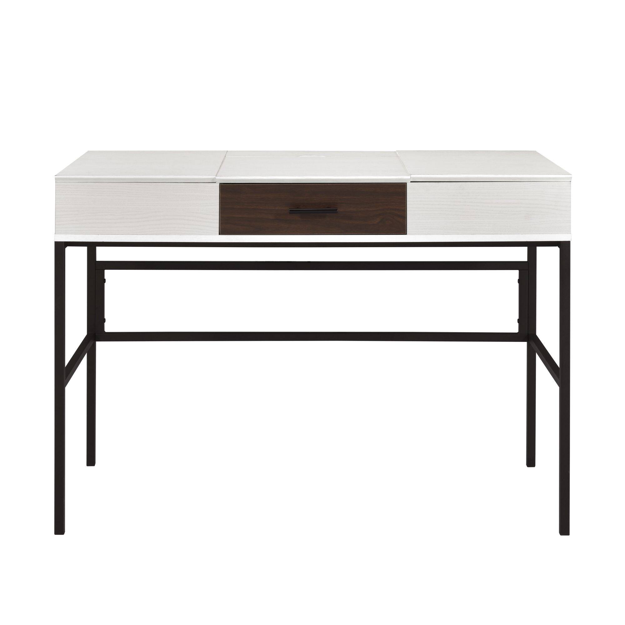 Alt View 2. GOODSILO - Modern Writing Desk with USB Charging Port and Storage Drawer for Home Office Workspace - Black+Natural.