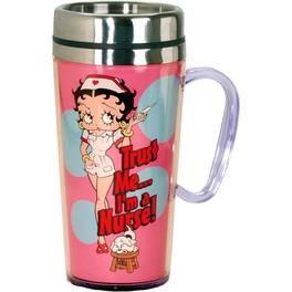Spoontiques - Betty Boop Trust Me I'm a Nurse Double Walled Stainless and Acrylic Insulated Travel Mug 14 ounce - Pink
