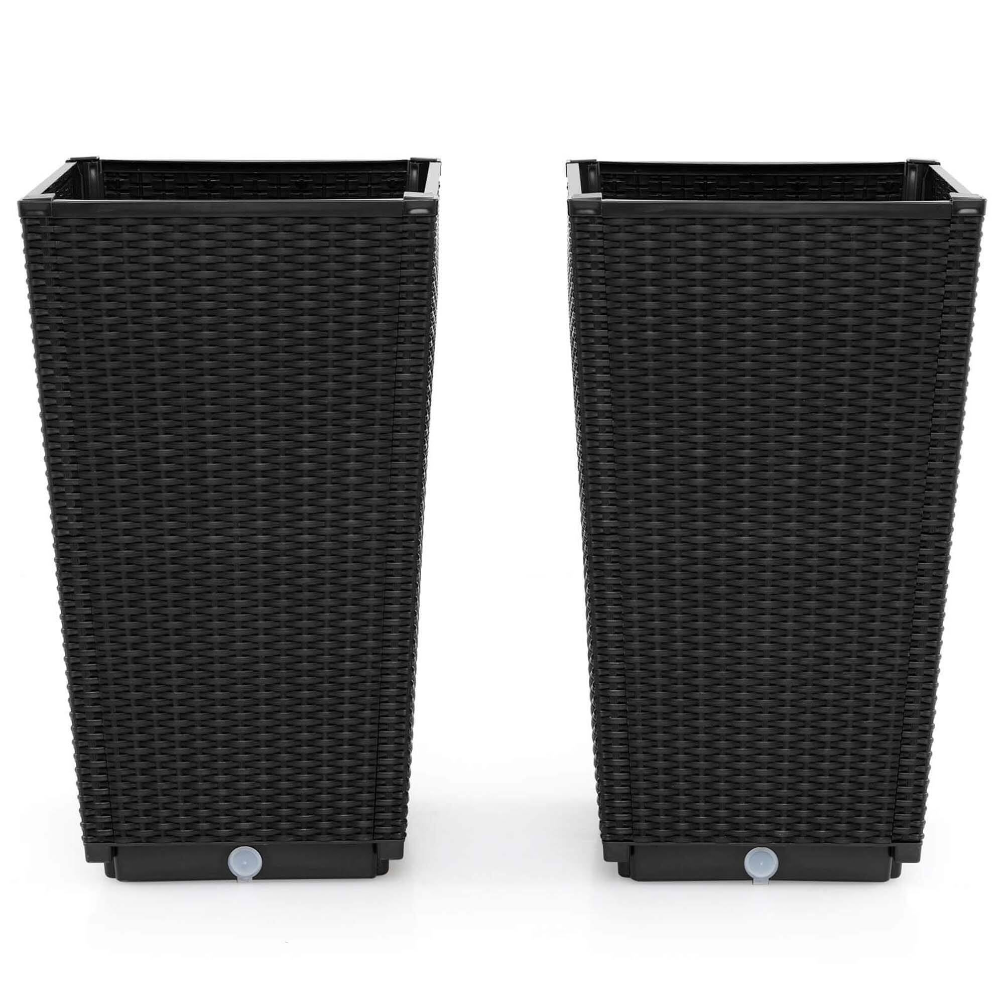 Alt View 1. Costway - 23" Tall Planters Set of 2 Rattan Wicker Plant Pot Self-watering Tree Pot - Black.