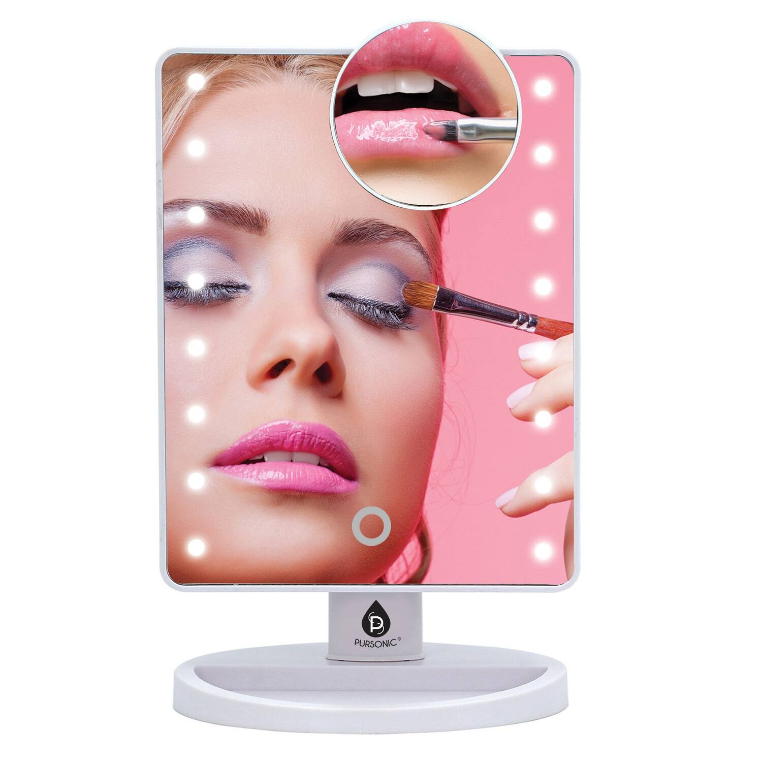 Left. Pursonic - Him’s and Her’s Pursonic LED Lighted Vanity Makeup Mirror Bundle – Black & White Set with 5X Magnifying Mini Mirrors - Black and White.