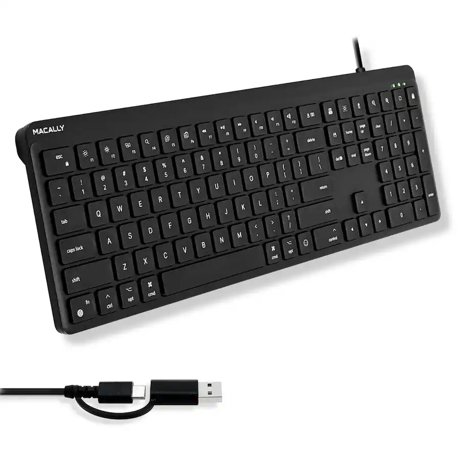 Key 22 Macally Mac Wired Keyboard USB C + A (Dual Plug) Simplicity for All ...