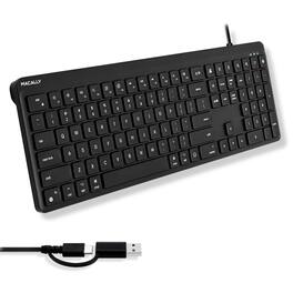 Macally - Mac Wired Keyboard USB C + A (Dual Plug) - Simplicity for All Apple Devices - Full 107 Keys, 22 Shortcut - Black