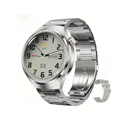 SKRAN - Round Screen Sports Smartwatch with Bluetooth Calling - Waterproof, Smartwatch with Voice Assistant -Steel + Silicone - Silver - (2026)