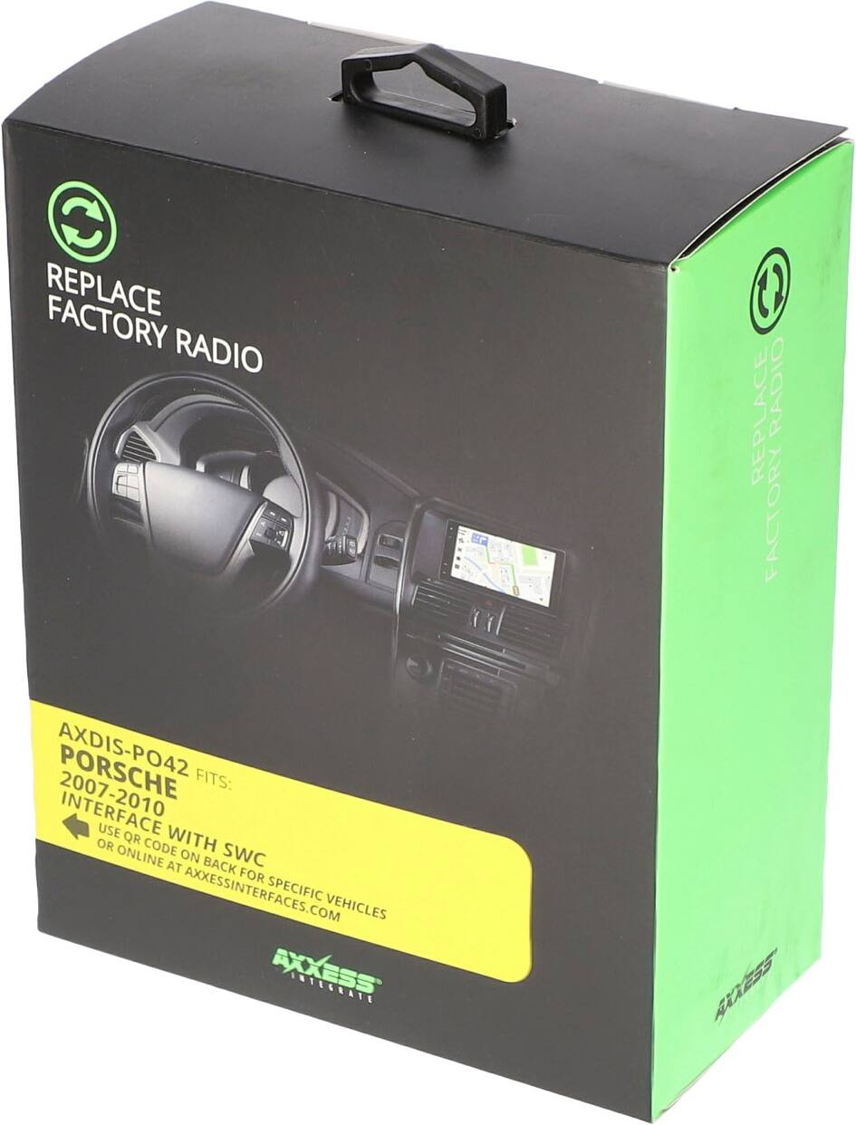 REPLACE FACTORY RADIO

AXDIS-PO42 FITS: PORSCHE 2007-2010 INTERFACE WITH SWC USE QR CODE ON BACK FOR SPECIFIC VEHICLES OR ONLINE AT AXESSINTERFACES.COM

AXXESS INTEGRATE