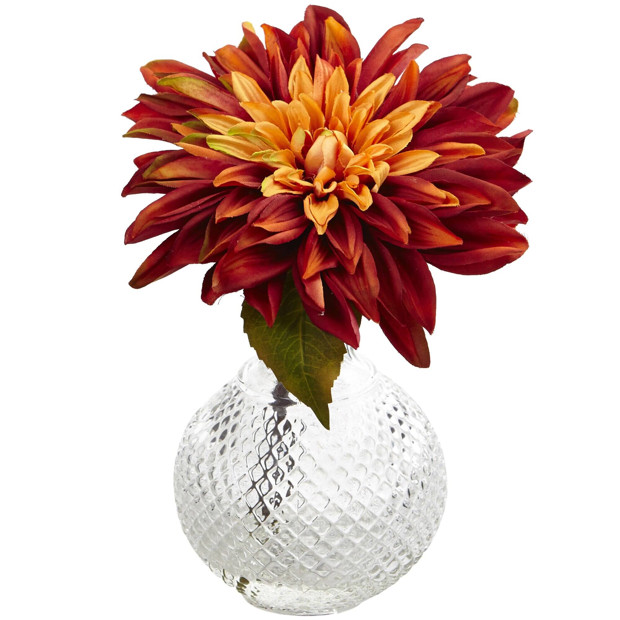 Angle. BreeBe - 8" Dahlia w/Vase (Set of 3) - Red.