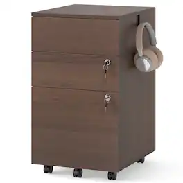 Gymax - 3-Drawer File Cabinet Rolling File Organizer w/ Lock & 4 Keys for Letter/Legal/A4 Coffee - Brown