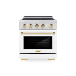 ZLINE - Autograph 30 in. 4.2 cu. ft. Paramount Freestanding Induction Range in Satin Steel with Bronze Accents & White Door - Matte White