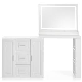 Ecooso - 59" Makeup Vanity Desk with Mirror and Lights, Vanity Table with 3 Drawers and 2 Cabinets, Storage Shelves for Bedroom - White