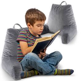 Cheer Collection - Kids Size Reading Pillow with Arms for Sitting Up in Bed - Gray