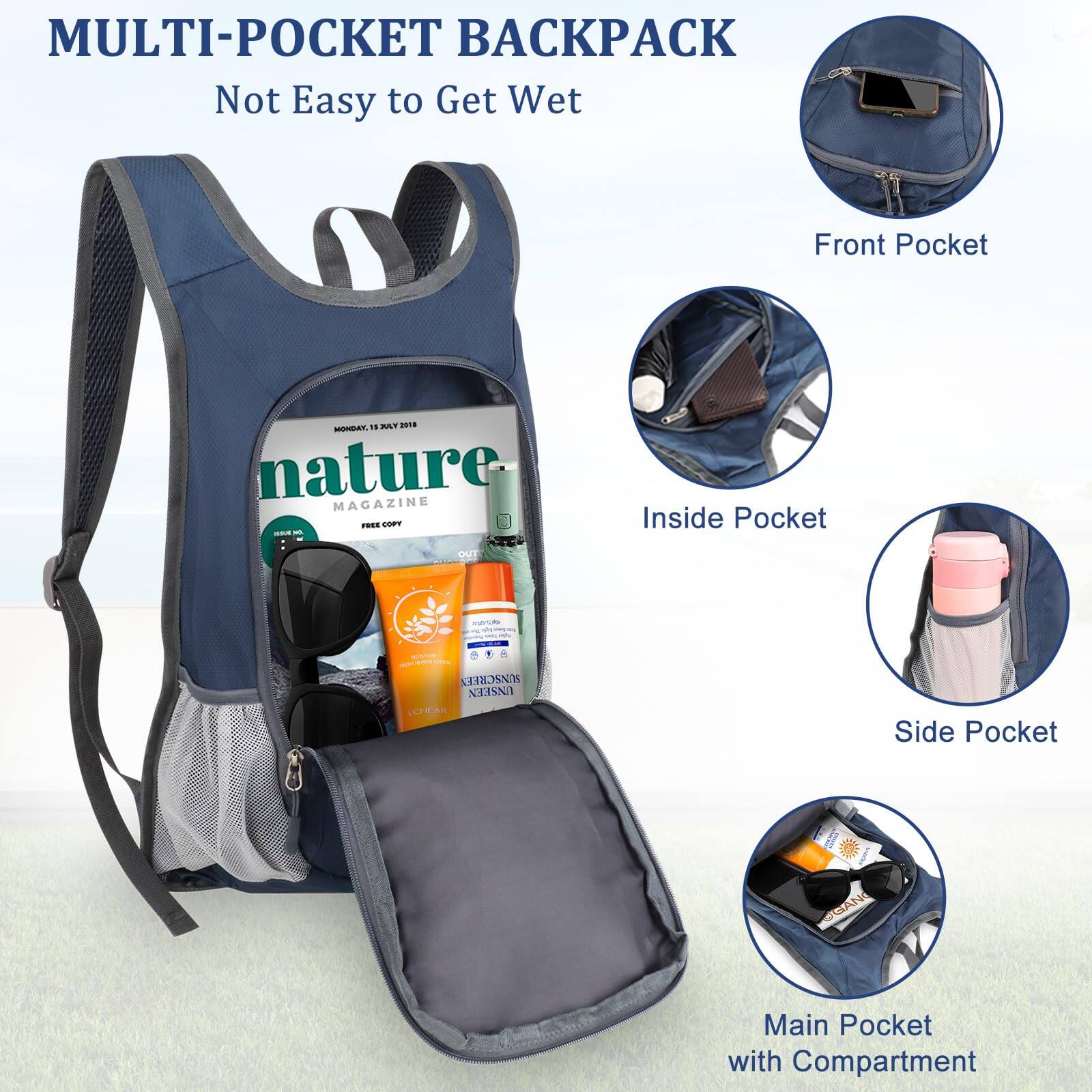 Alt View 1. Pacoar Cade - 15l Hiking Backpack Lightweight Packable Daypack Small Foldable Shoulder Bag Travel Day Pack Outdoor Gear - Black-15L - Maximum Load 10KG ( 22 LB ).