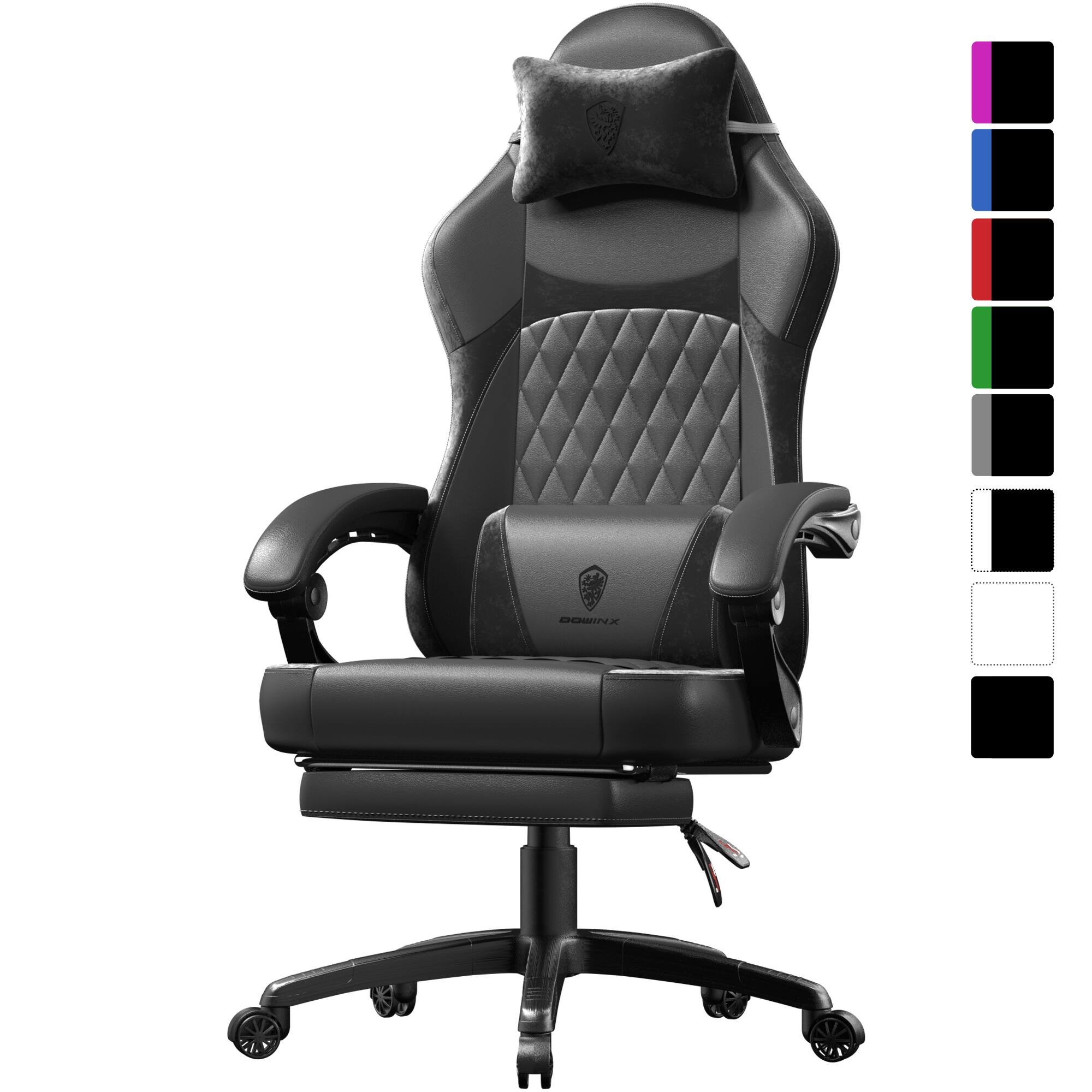 Front. Dowinx - Gaming Chair with Pocket Spring Cushion, Ergonomic Computer Chair with Footrest and Lumbar Support for Office or Gaming - Black.