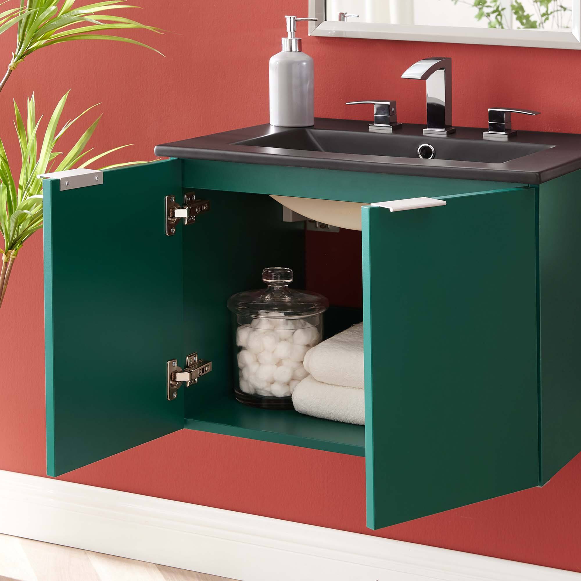 Back. Modway - Maybelle Wall-Mount Bathroom Vanity Basin Included - Green Black.